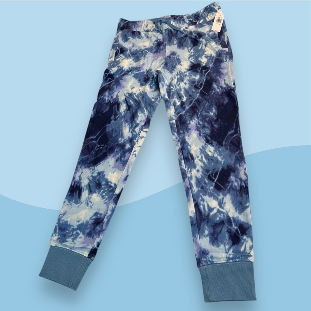 Old Navy Girls Size L 10-12 Jogger Sweatpants Pockets Drawstring Tie Dye Blue - Picture 2 of 7